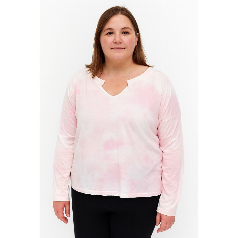 NWT Blis Women’s Pink and White Tie-Dye Long Sleeve Casual Tee Shirt Size Large
